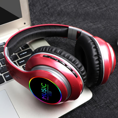 Wireless Headphones Deep Bass Foldable Lightweight Built-in Mic 3.5mm Wired Stereo Sound Type-C Charging for Travel Work Laptop iOS Android Red White