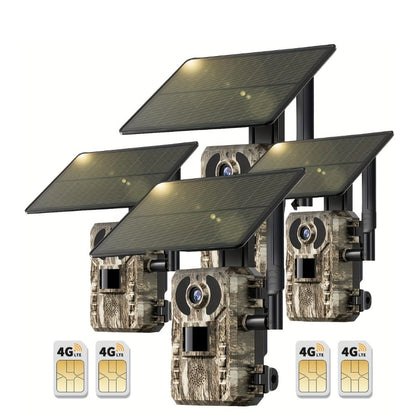 4G LTE Cellular Trail Camera Solar Powered with Night Vision & HD Live View – Built-in SIM Card, 0.2s Trigger Speed, IP65 Waterproof, No WiFi Needed, Hunting & Wildlife Camera