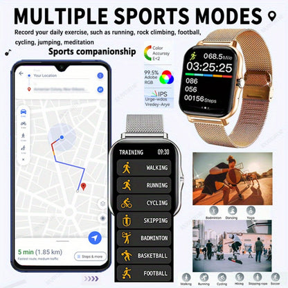 Stainless Steel Smartwatch 1.83 Inch 304L Alloy Body HD Bluetooth 5.0 Calling Music Player Multi Sport Mode Multiple Watch Faces Full Touch Screen Compatible with Android iPhone – Black Gold Pink Silver