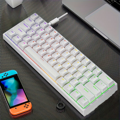 Mechanical Keyboard 61 Key Wired Cyan Switch RGB Backlit Double Shot Keycaps Compact Gaming Keyboard USB Cable for PC Mac Gamers Office Typists Business Travelers