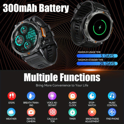 Men's Smartwatch with Bluetooth Calling & Message Notifications, 1.45" HD Touch Screen, IPX8 Waterproof, Step Counter, 300mAh 5-7 Day Battery, Steel & Silicone Strap – Smart Watch Compatible with iPhone & Android