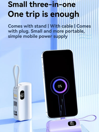 6000mAh 3-in-1 Mini Power Bank with Built-In USB-C & Lightning Cables, 22.5W Fast Charging Portable Charger LCD Display & Phone Stand, Compatible with iPhone Android USB-C Devices – Light Pink Black 2026