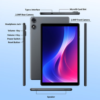 2-in-1 Tablet 10.1 Inch Android 15 8GB RAM 32GB ROM 1TB Expandable 6000mAh Battery WiFi Dual Camera with Optional Keyboard Mouse Protective Case & Stylus Pen – Gray