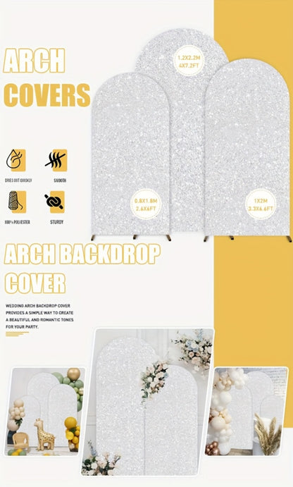 Sequin Wedding Arch Cover Set 3pcs – 6ft 6.6ft 7.2ft Metallic Spandex Payette Glitter Arch Backdrop Cover for Wedding Ceremony, Birthday Party, Bridal Shower & Event Decoration | Fits Most Arch Stands