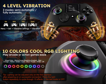 Wireless Gaming Controller Touchscreen PC PS4 Switch Android iOS - 4 Programmable Buttons Rapid Fire 6-Axis Gyroscope Dual Vibration RGB Lighting Bluetooth Gamepad for All Platforms