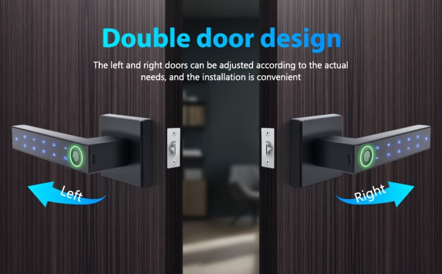 5-in-1 Smart Door Lock Handle with Fingerprint, App, Passcode, IC Card & Key - Anti-Peep, Left & Right Hand Compatible, Keyless Entry for Home, Office & Apartment, 2 IC Cards & 2 Keys Included