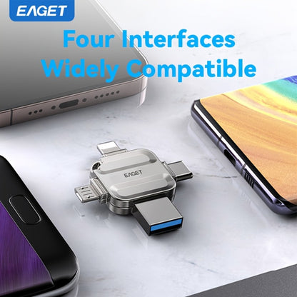 EAGET I50 iPhone Flash Drive USB 3.0 High Speed 4-in-1 Lightning Type-C Micro USB OTG Memory Stick 32GB 64GB 128GB 256GB for iPhone iPad Android Mac PC Photo Backup Storage