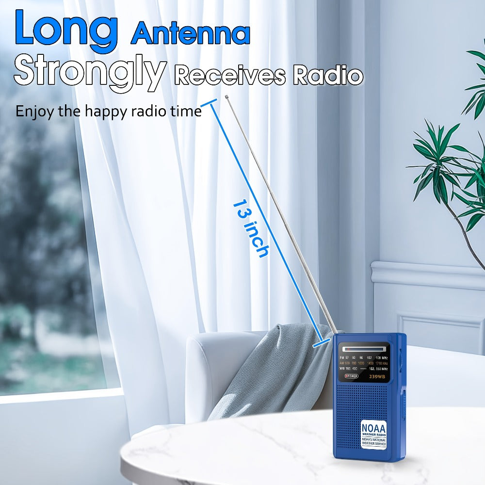 NOAA Weather Radio AM FM Battery Operated – 2 AA Transistor Radio Best Reception, Stereo Earphone Jack, USB Charging, Portable Emergency Radio for Hurricane, Winter Storm, Running, Walking & Home