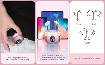 Bluetooth 5.3 Wireless Earbuds with Noise Cancelling Mic & LED Display, Deep Bass Stereo in-Ear Headphones, 36H Playback, Compatible with iPhone Android Laptop Tablet for Sports Gym Travel