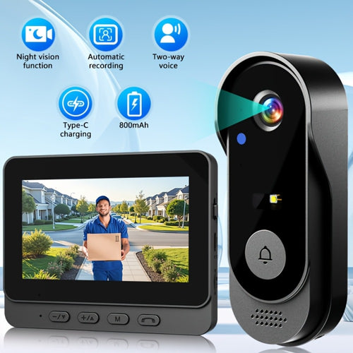 2.4G Direct Connect Video Doorbell with 4.3" Color Monitor - No WiFi No App, Two-Way Audio, 120° Wide Angle, Waterproof, 128GB SD, 6+ Month Battery Life, Color Night Vision, Rechargeable