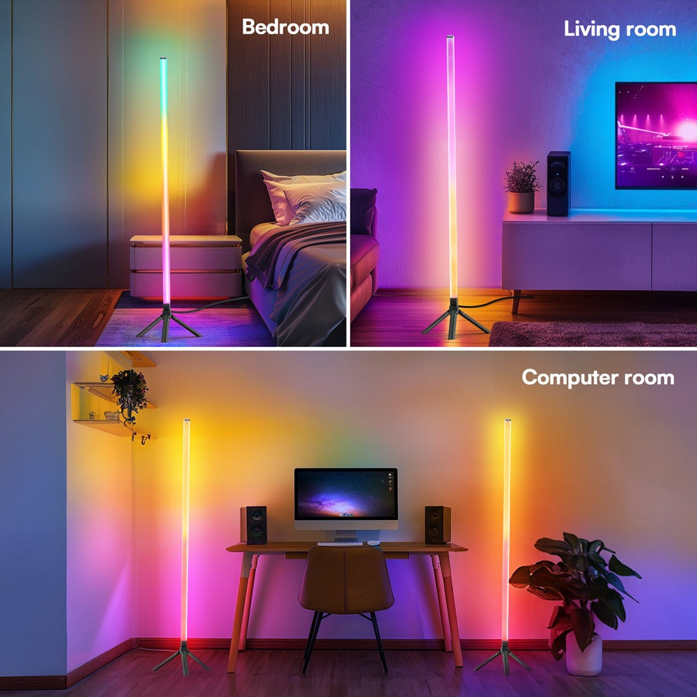 RGB Tube Floor Lamp 360° with Stand – App & 24-Key Remote Music Sync 16 Million Colors Dimmable Timer Mood Light for Bedroom Gaming Room DJ Studio Dance Club Party – 1/2 Pack