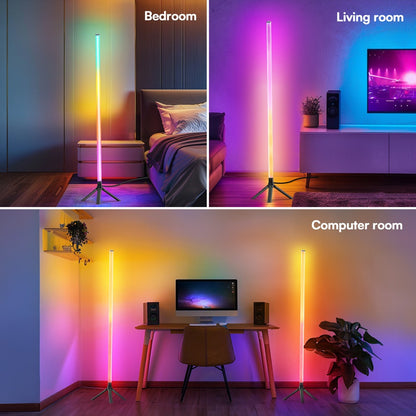 RGB Tube Floor Lamp 360° with Stand – App & 24-Key Remote Music Sync 16 Million Colors Dimmable Timer Mood Light for Bedroom Gaming Room DJ Studio Dance Club Party – 1/2 Pack