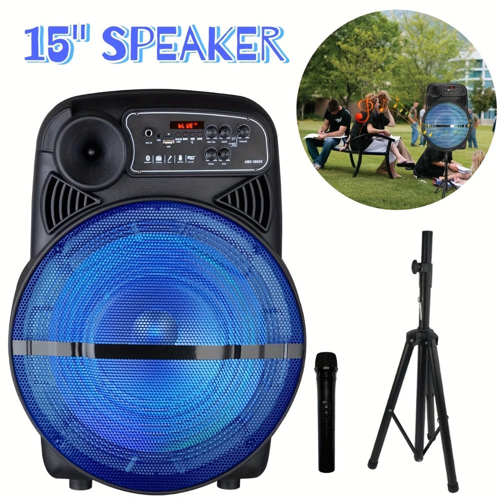 1100W Party Speaker with 7-Mode LED Lighting & Microphone – Portable Wireless Subwoofer, 8-Inch Bass Driver, Speaker Stand, 1800mAh Rechargeable Battery, TF USB AUX FM for Outdoor Parties & Karaoke