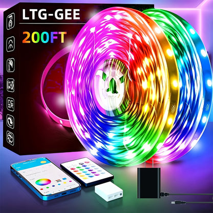 RGB LED Strip Lights 100FT 200FT Music Sync Color Changing with App Control & Remote - Smart Color Changing Light Strip for Bedroom Gaming Room Party Decor - Dimmable DIY Scene Lighting