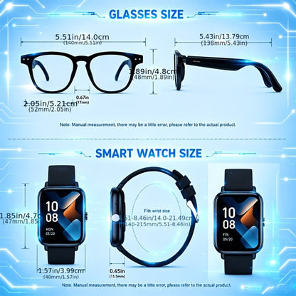 AI Smart Glasses & Smartwatch Bundle, Multilingual Real-Time Translation, Touch Control, Full Touch Screen Watch, High-End Fashion Smart Wearable Tech Combo – Gift for Tech Lovers & Travelers