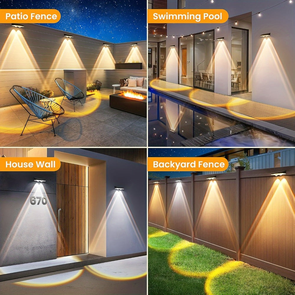 Solar Fence Wall Lights Multicolor LED 9 Modes - Smart Dusk to Dawn Sensor Auto On Off Convex Lens Waterproof for Garden Yard Patio Deck Porch Holiday Christmas Halloween Decoration 4 or 8 Pack