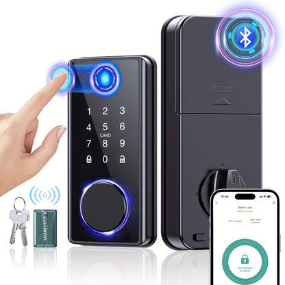 5-in-1 Smart Door Lock with 100 Fingerprints & IC Card - Fingerprint, Passcode, App & Key Keyless Entry for Home, Hotel & Apartment, Multi-User Access, Remote Management, Easy DIY Install