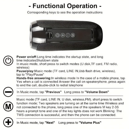 TG117 IPX4 TWS Stereo Bluetooth Speaker FM TF USB Type-C Rechargeable Portable Wireless Speaker for Phone Tablet TV Outdoor Party Birthday Christmas Gift