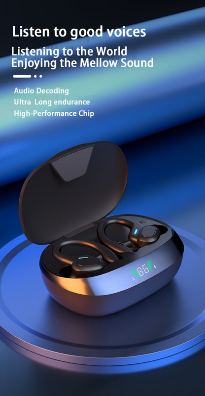 Sport Ear Hook Wireless Earbuds Bluetooth 5.4, Open-Ear Sports Earphones with Mic, 24H Playtime, LED Display Charging Case, Running Fitness Earbuds for Men Women, Black