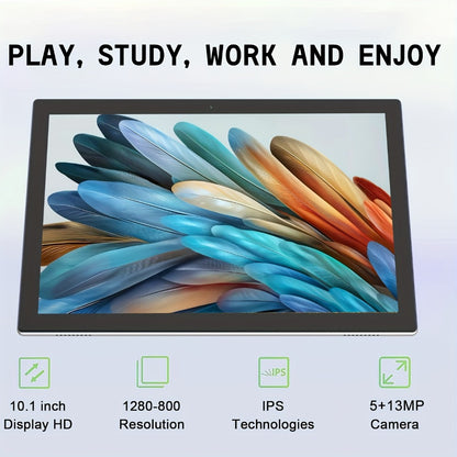 2-in-1 Tablet with Keyboard 10.1 Inch Android 15 12GB RAM 128GB ROM Quad-Core 5G WiFi GMS Certified Type-C 13MP Dual Camera Portable Tablet PC for Work Study – Blue & Gray