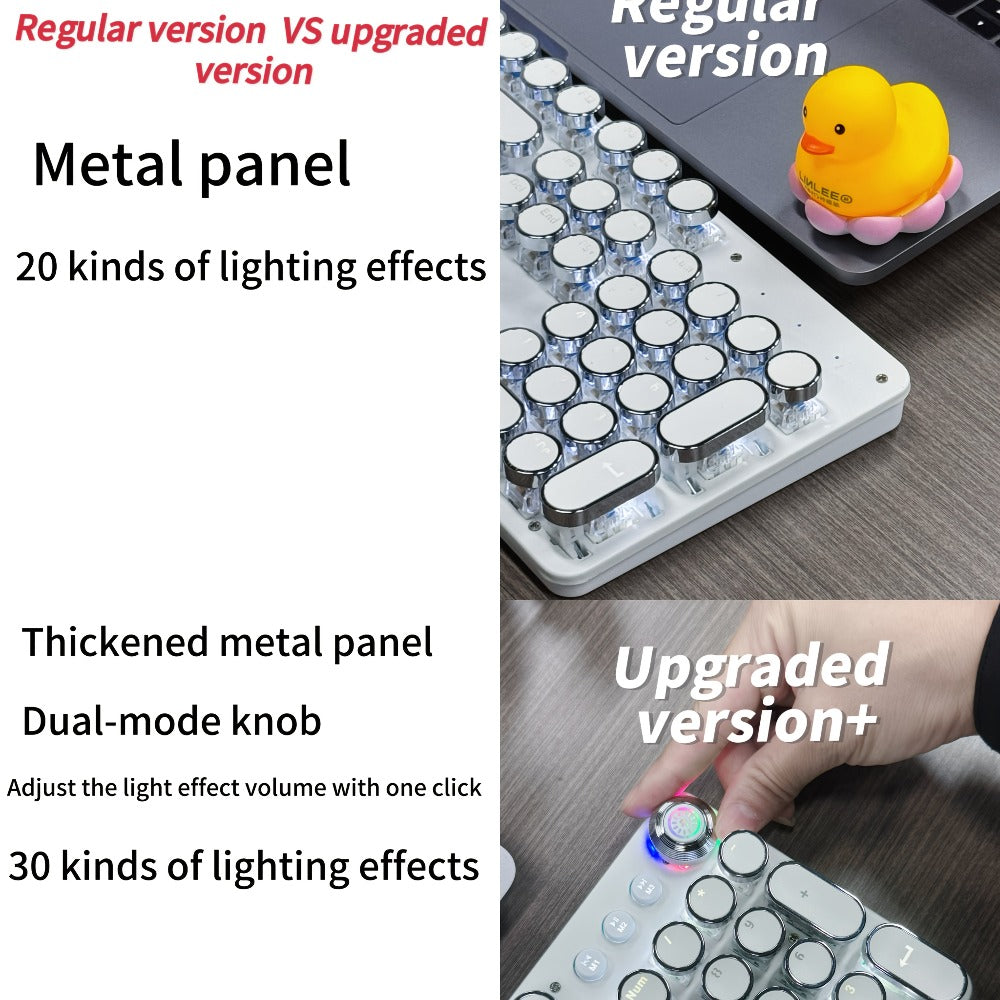 Hot-Swappable Mechanical Keyboard and Mouse Combo 34 Lighting Effects True Mechanical Blue Switches Retro Style USB Wired Aesthetic Gaming Set for Desktop Laptop Windows Mac Gift for Boyfriend Girlfriend