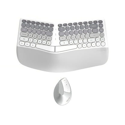 Ergonomic Wireless Keyboard and Mouse Combo with Wrist Support Anti-RSI Silent Keys 2.4GHz Plug-and-Play Gray Gradient Design for Office Home Remote Work Typing Comfort (KLZO)