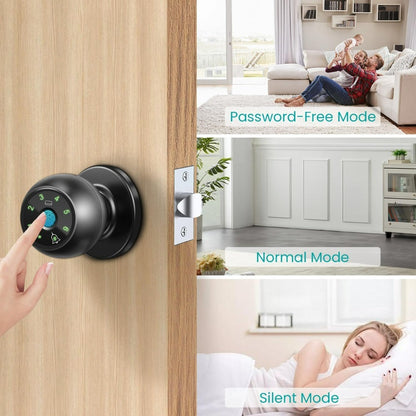 Biometric Handle Lock 5-in-1 Keyless Entry with Fingerprint, App, IC Card, Password & Backup Key – Silent Mode, Anti-Peep Keypad, Electronic Smart Door Handle for Bedroom Apartment Interior Door