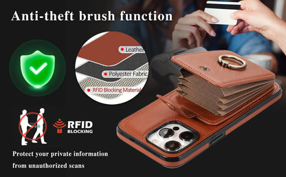 RFID Blocking iPhone Wallet Case with Magnetic Card Holder Kickstand MagSafe Compatible Shockproof Armor Bumper Wireless Charging Support for iPhone 16 15 14 13 12 Pro Max Plus Series