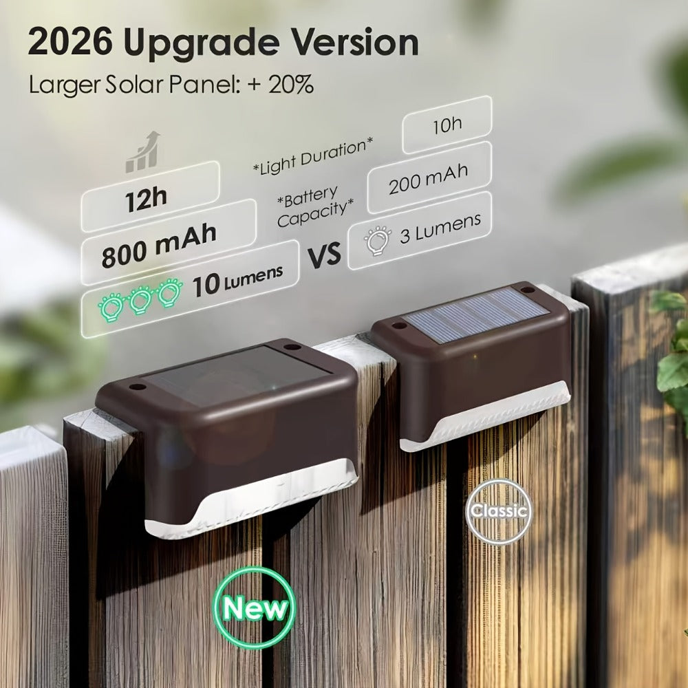 Solar Deck Lights Outdoor Waterproof Auto On Off – Warm White LED Step Stair Fence Lights 800mAh 12-Hour Runtime for Patio Balcony Yard Driveway Garden Black White Brown 8 16 32 Pack