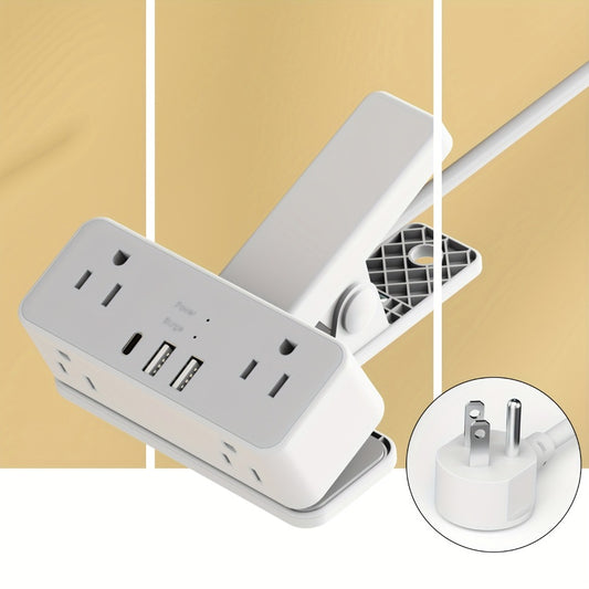Clamp-On Desk Edge Power Strip with USB Ports & Surge Protection - 6ft Extension Cord, 1250W, US Plug, Clamp Design for Desktop Bed Edge Home Office Kitchen Charging Station