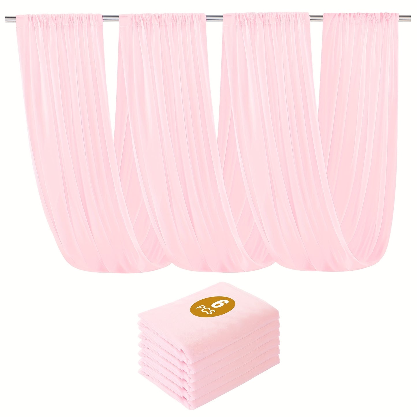 6-Pack Chiffon Ceiling Drapes for Wedding 63x118in - Sheer Polyester Backdrop Curtains with Rod Pockets for Wedding Arch, Party Stage, Photography, Ceremony & Event Decoration Swag