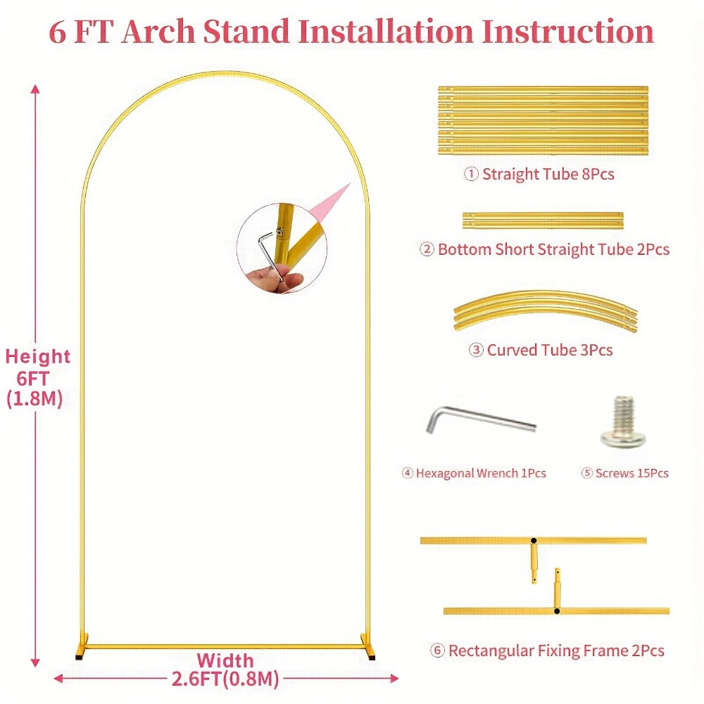 Golden Metal Wedding Arch Backdrop Stand Set of 2 (7.2FT & 6FT) | Balloon Arch Frame for Wedding Ceremony, Birthday Party, Baby Shower, Graduation & Holiday Event Decoration