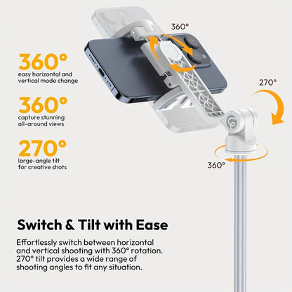 ULANZI TT88 Phone Tripod 57 Inch with 2 Cold Shoe Mounts & Magnetic Phone Clip – Extendable Selfie Stick Aluminum Travel Tripod for iPhone Android Vlogging Video Recording Photography TikTok YouTube