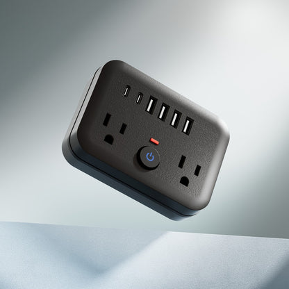Compact Travel Surge Protector Power Strip 8-in-1 with 2 AC Outlets 4 USB-A Ports 2 USB-C Jacks Overload Protection Wall Mount Mini Portable Charging Station for Home Office Travel – Black or White
