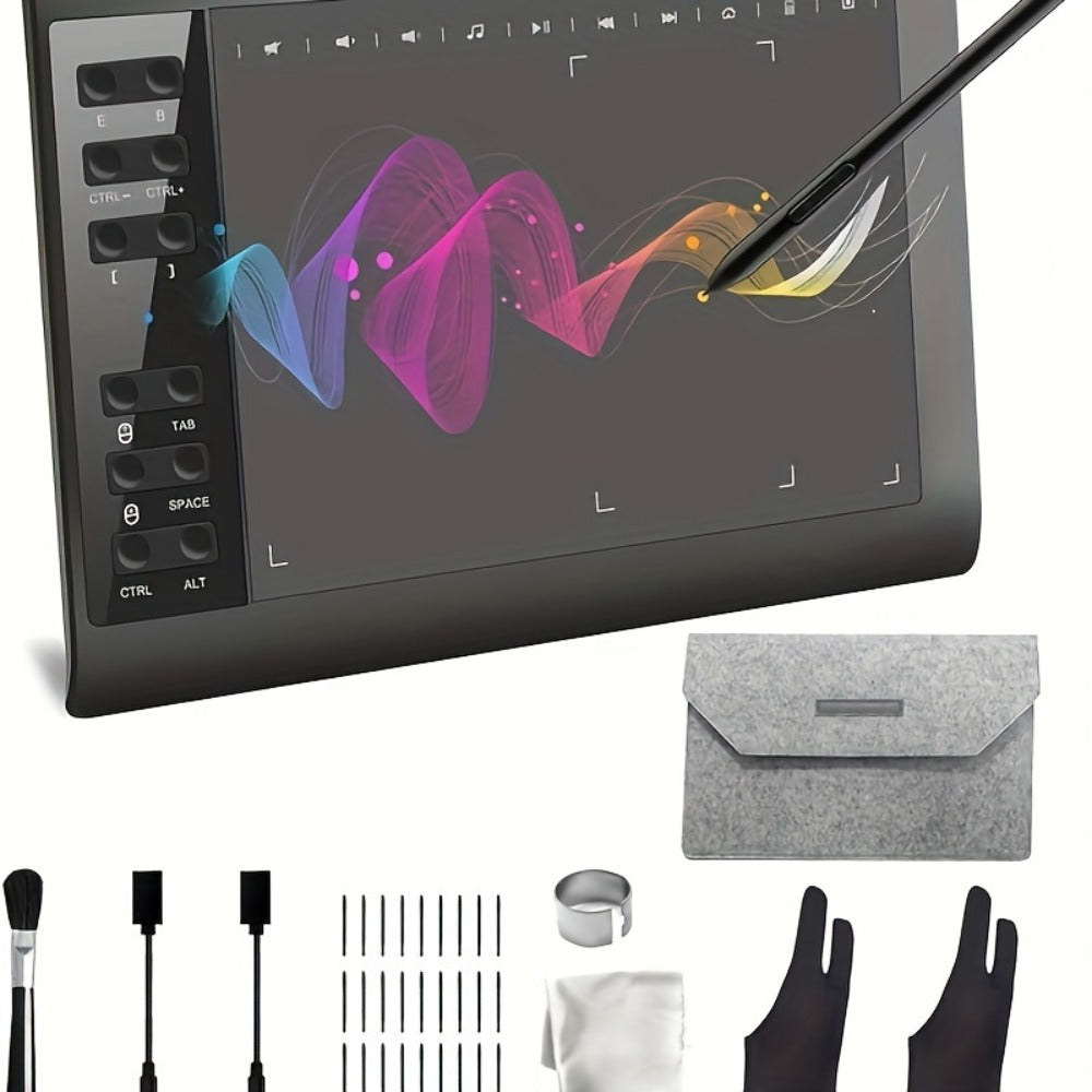 Graphics Drawing Tablet 10x6 Inch, 8192 Levels Pressure Sensitivity Battery-Free Stylus, 12 Programmable Shortcut Keys, 30 Replacement Tips, Tilt Support, Compatible with PC Mac Android – Digital Art, Illustration & Online Teaching