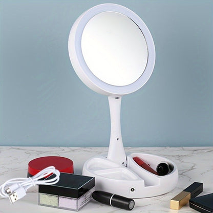 Lighted Makeup Mirror with 10x Magnifying Glass – Double Sided LED Vanity Mirror, Bright Shadow-Free Light, USB & Battery Dual Power, Tabletop & Travel | Ladies Beauty Gift for Women