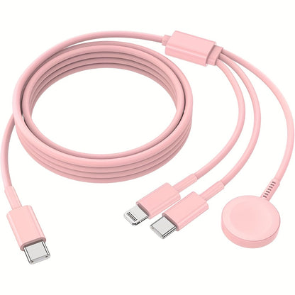 3-in-1 Charger Cable Apple Watch iPhone 6ft USB-C Multi Charging Compatible Series 10 9 8 7 6 5 4 3 Ultra 2 SE iPhone 15 14 13 – Travel Charger White Pink 2-Pack
