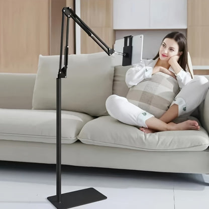 Floor Stand Phone Tablet Holder 68.9 Inch Flexible Gooseneck Lazy Bracket with 360° Rotating Head Foldable Adjustable Arm for Bed Sofa Desk Live Streaming Video Calls Hands Free Mount