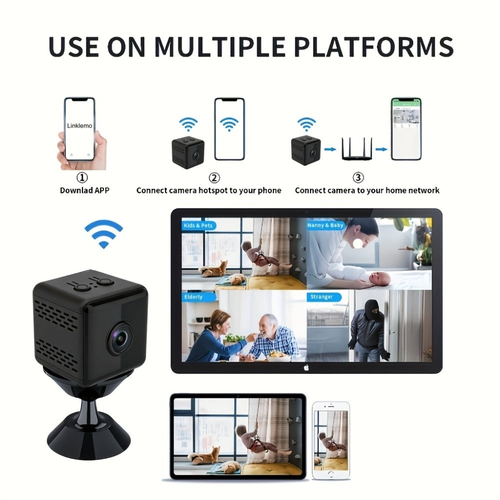 2K Mini Magnetic Security Camera, Continuous Video Recording, Night Vision, 2.4G WiFi, USB & Battery Dual Power, SD Card & Cloud Storage – Compact Nanny Cam for Baby Pet Home Surveillance