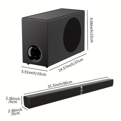 Soundbar with Subwoofer 2.1CH Home Theater Sound Bar for Smart TV, Deep Bass Wireless Bluetooth 5.0, ARC Optical AUX, Detachable Tower Speakers, Infrared Remote, for Movies Music Gaming