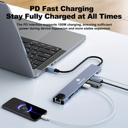 10-in-1 USB-C Hub Ethernet Adapter with 4K HDMI, RJ45 Gigabit LAN, 100W PD, SD/TF Card Reader, USB 3.0/2.0 – Laptop Docking Station for MacBook Pro/Air, iPad Pro, XPS & USB-C Laptops