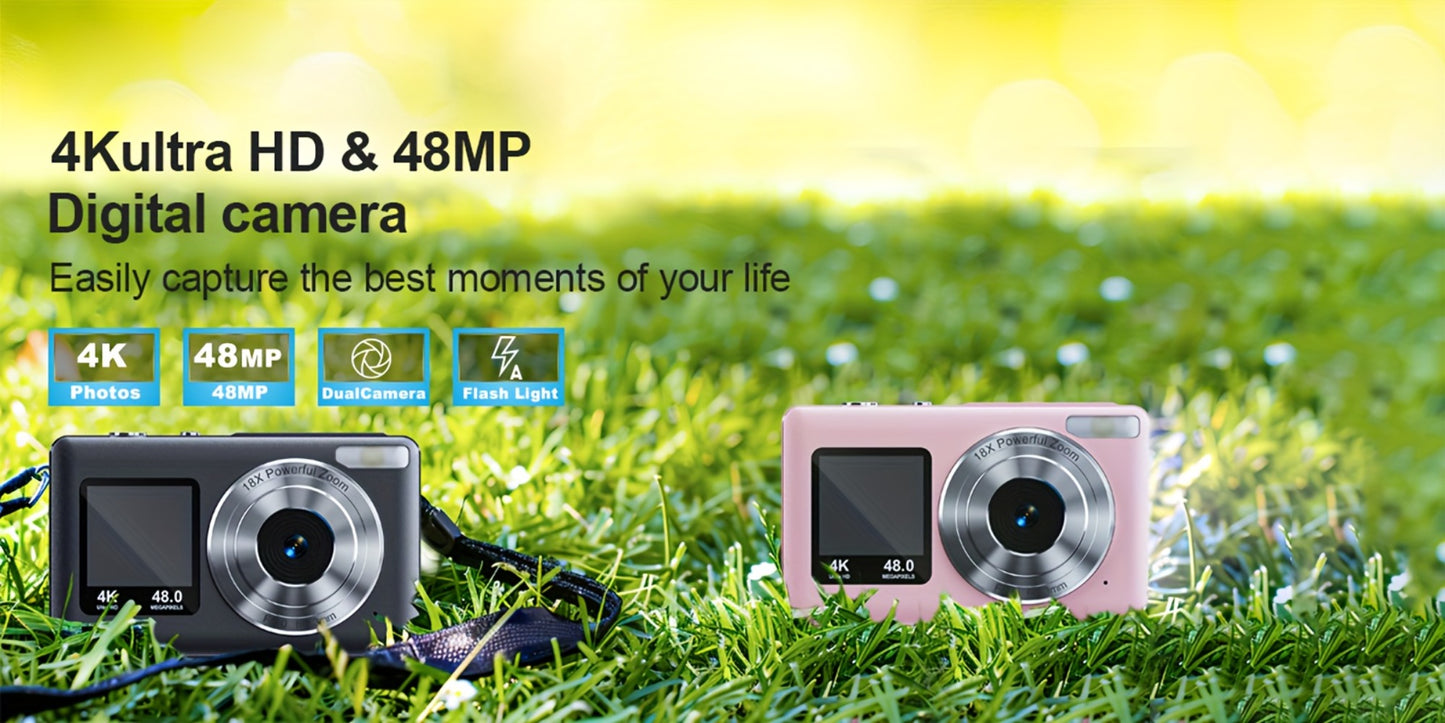 4K Dual Screen Digital Camera 18X Zoom Vlogging Camera with Anti-Shake 64GB Card & 2 Batteries – Selfie Point and Shoot Camera Gift for Friends Family