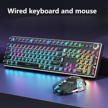 Cyberpunk Retro Typewriter Mechanical Keyboard 104 Keys Full-Size with Multi-Function Knob Backlit Round Keys Ergonomic Spill-Proof USB Wired for Desktop Laptop Windows Mac Gaming Typing
