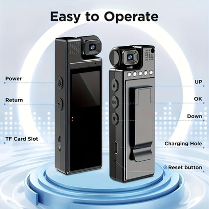 1080P HD Pocket Camcorder with 180° Rotatable Lens – Handheld Body Camera, USB Charging, Lightweight Compact Smart Recorder for Travel, Event Recording, Holidays & Birthday Gift (SD Card Not Included)