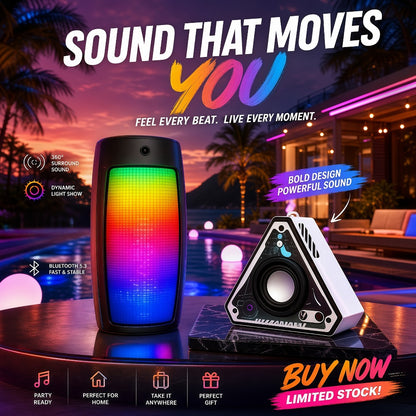 Triangular Portable Bluetooth Speaker Outdoor Wireless Rechargeable Stereo Subwoofer with HD Sound, Multi-Style Cinema Audio System for Camping Travel Home Party Use