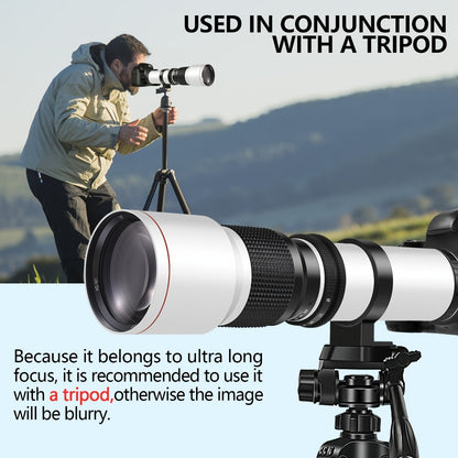 500mm F/8 Manual Focus Telephoto Lens for Canon EF & Nikon F Mount DSLR Cameras - T-Mount Zoom Lens with Adapters, Bird Wildlife Sports Photography