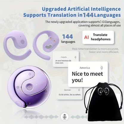 0.3s AI Translator Earbuds 144 Languages 40H Battery Real-Time Voice Translation Noise Cancelling Mic No Delay Travel Business Storage Pouch Included
