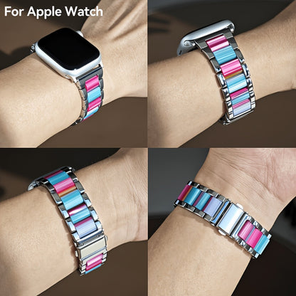 Stainless Steel Resin Apple Watch Band for Women – Gradient Brown & Rainbow Color Fashion Strap Compatible with Apple Watch Series 1–11 SE Ultra Ultra 2 38 40 41 42 44 45 46 49mm