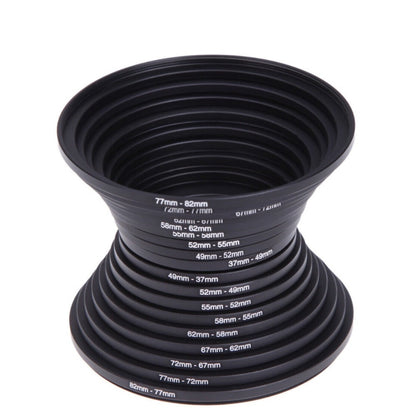 Step-Up Step-Down Lens Filter Adapter Rings 18pcs Set for DSLR Camera 37-82mm Aluminum Alloy Filter Ring Kit Compatible with Canon Nikon Sony Lenses