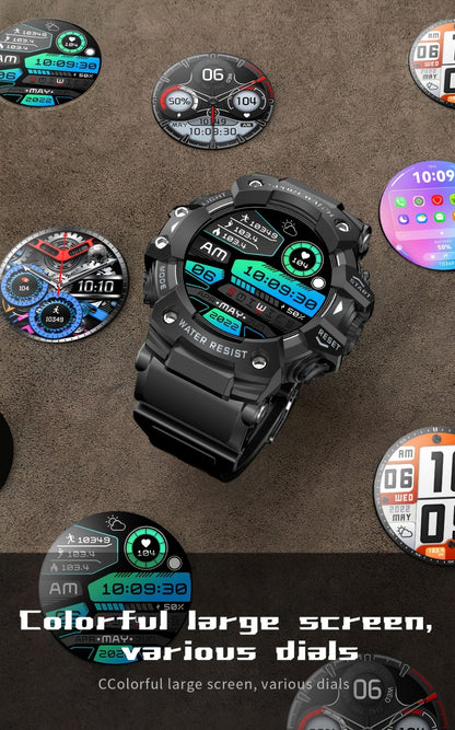 Tactical Smartwatch for Men, LED Flashlight & SOS Emergency, 1.32" TFT Screen, Bluetooth Calling, 100+ Sport Modes, Heart Rate SpO2 Sleep Tracker, Camouflage & Matte Colors – iPhone & Android Compatible